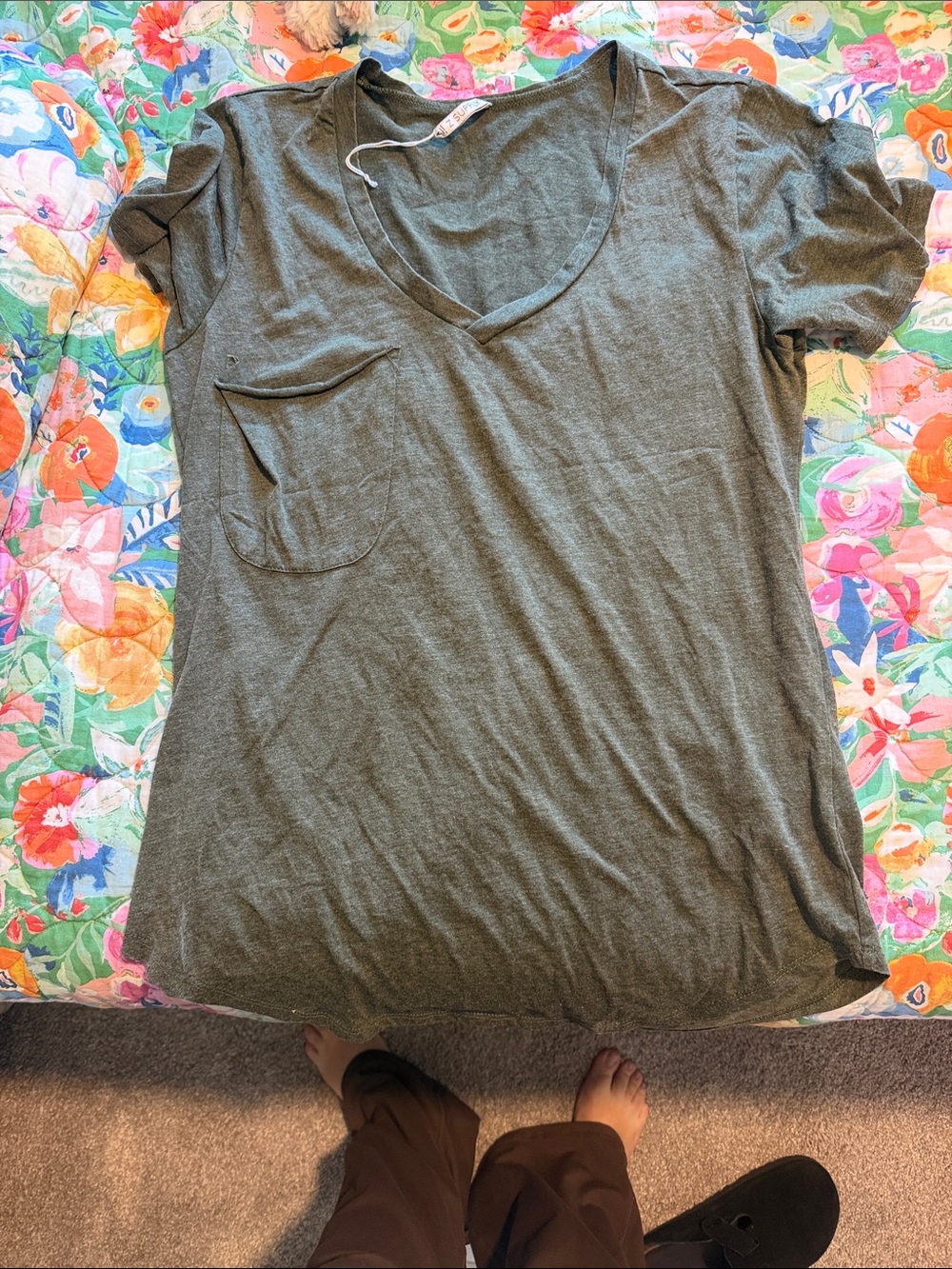 Z Supply Olive Green V-Neck Pocket Tee